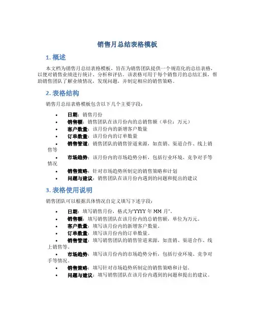 销售月总结表格模板