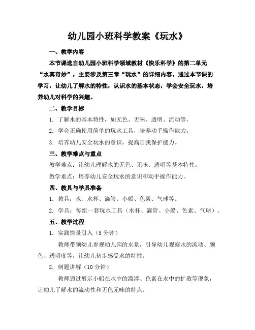 幼儿园小班科学教案《玩水》