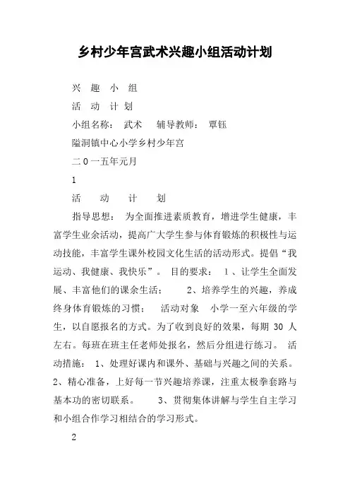乡村少年宫武术兴趣小组活动计划