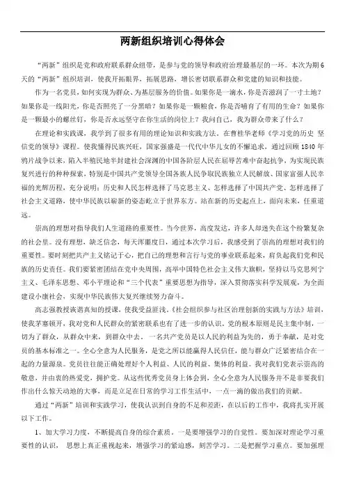 两新组织培训心得体会
