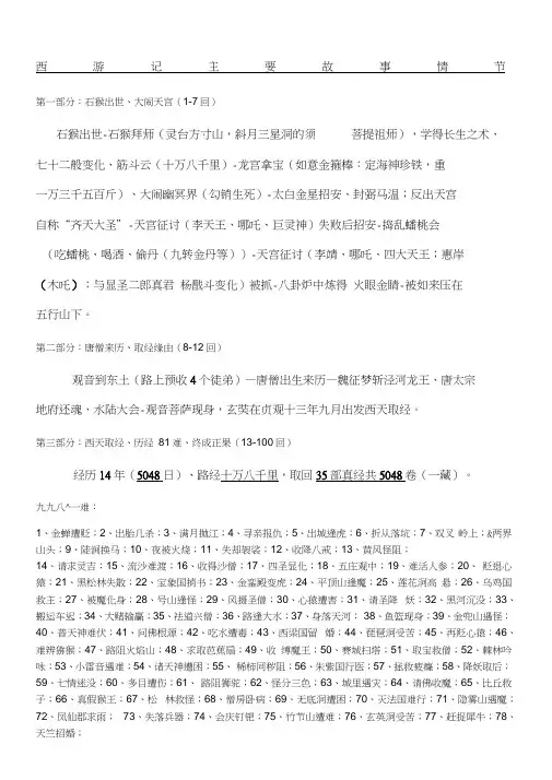 西游记》主要情节和人物介绍附习题(精华版)