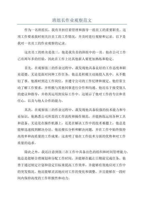 班组长作业观察范文