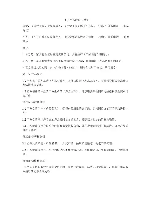 不同产品的合同模板