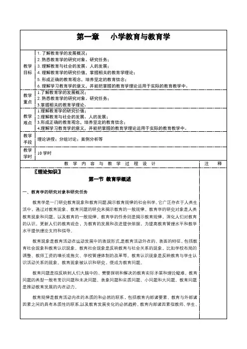 《小学教育学》第一章  小学教育与教育学   电子教案
