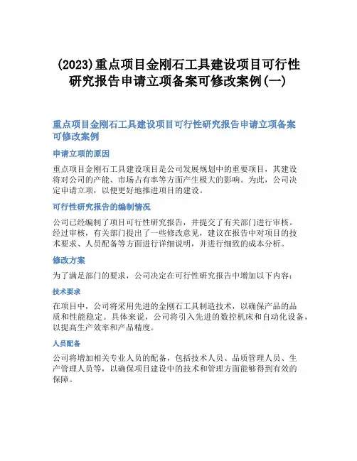 (2023)重点项目金刚石工具建设项目可行性研究报告申请立项备案可修改案例(一)