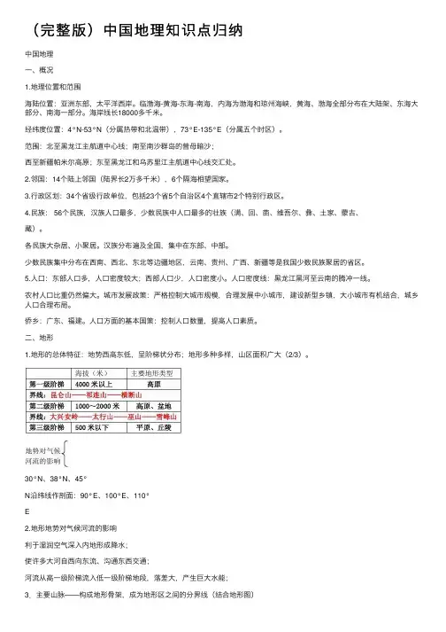 （完整版）中国地理知识点归纳