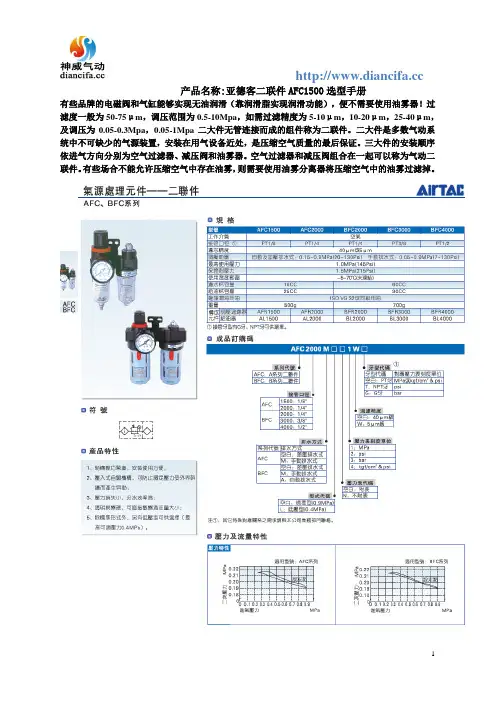 亚德客二联件AFC1500选型手册