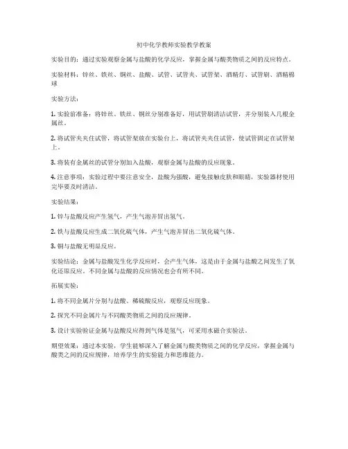 初中化学教师实验教学教案