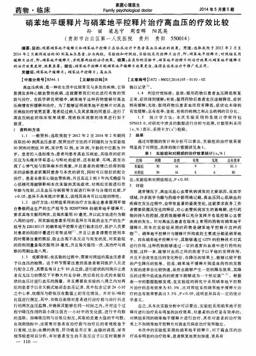 硝苯地平缓释片与硝苯地平控释片治疗高血压的疗效比较