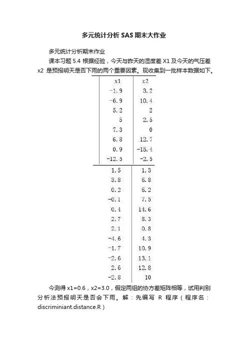 多元统计分析SAS期末大作业