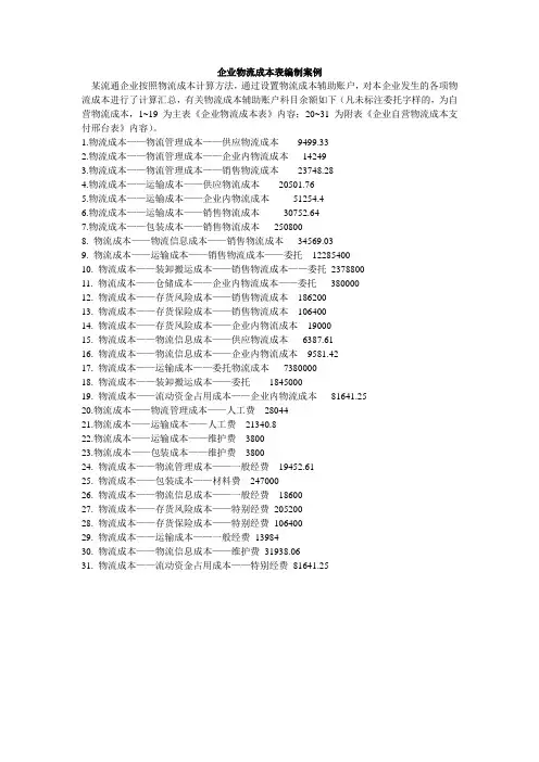 企业物流成本表编制案例