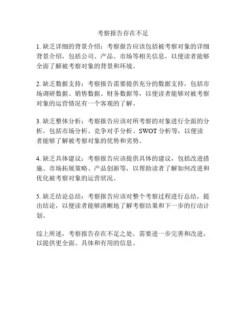 考察报告存在不足