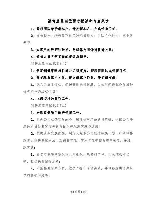 销售总监岗位职责描述和内容范文（6篇）