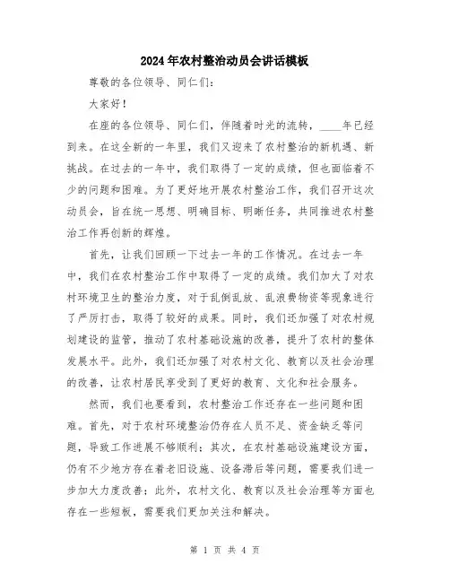 2024年农村整治动员会讲话模板