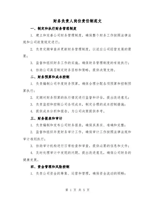 财务负责人岗位责任制范文(三篇)