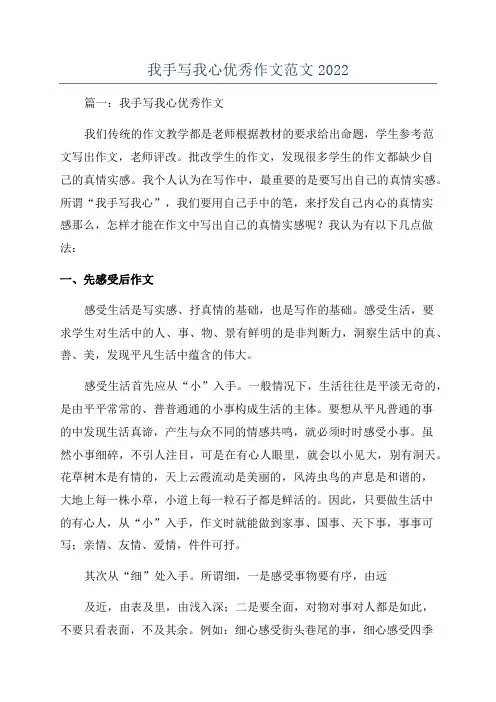 我手写我心优秀作文范文2022