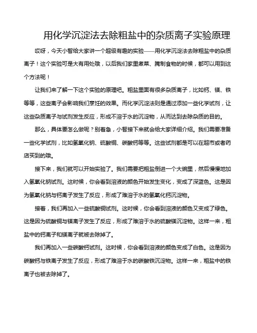 用化学沉淀法去除粗盐中的杂质离子实验原理
