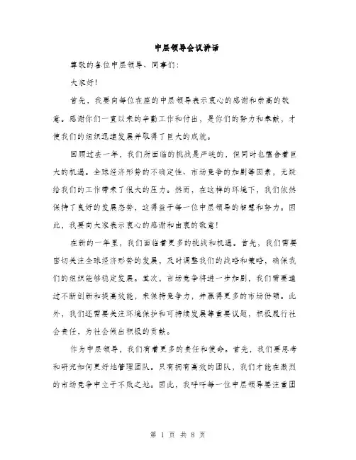 中层领导会议讲话(4篇)