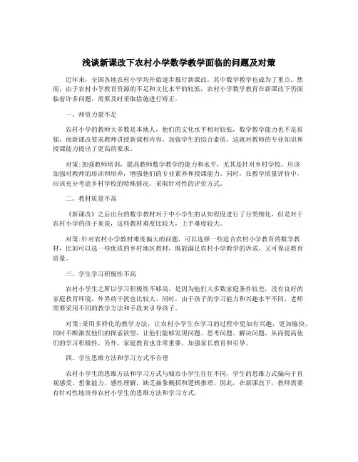 浅谈新课改下农村小学数学教学面临的问题及对策