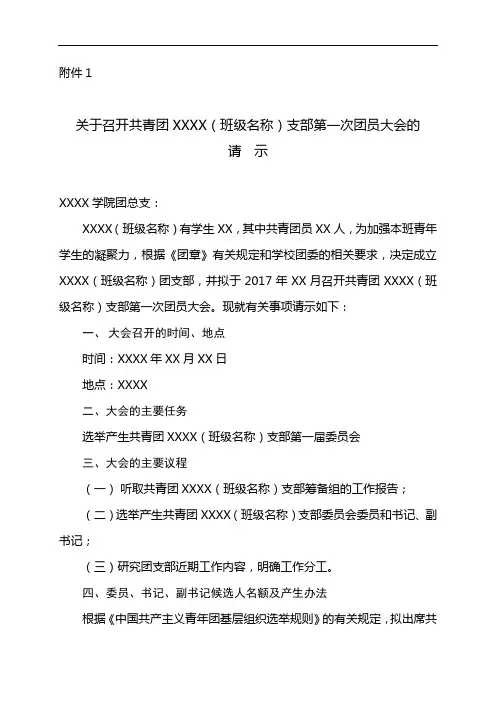 ：2017级团员大会请示