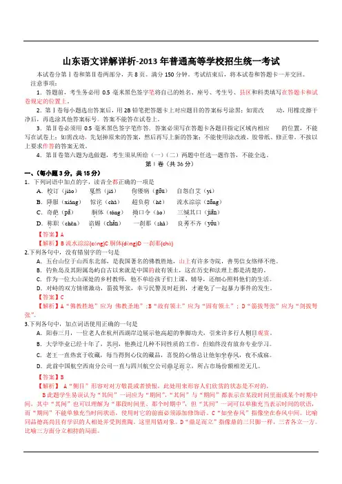 2013年高考山东语文详解详析