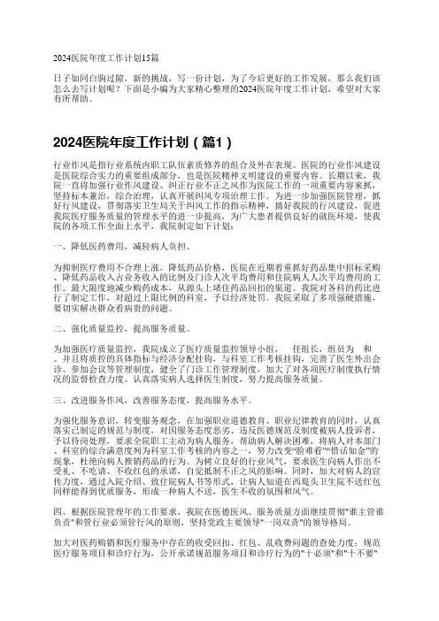 2024医院年度工作计划15篇