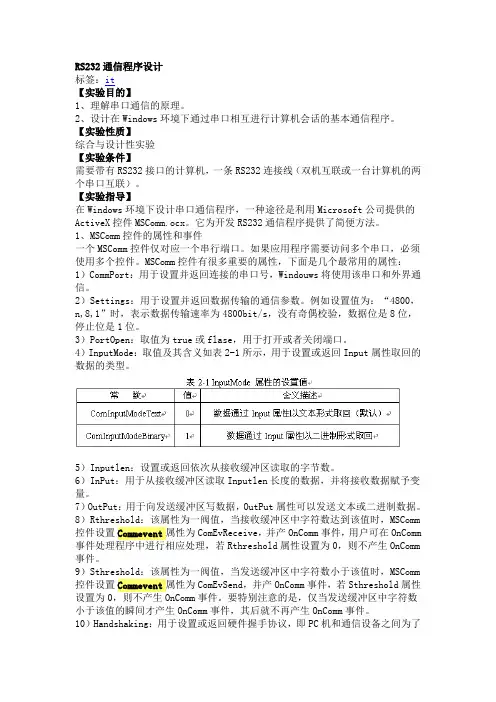 RS232通信程序设计