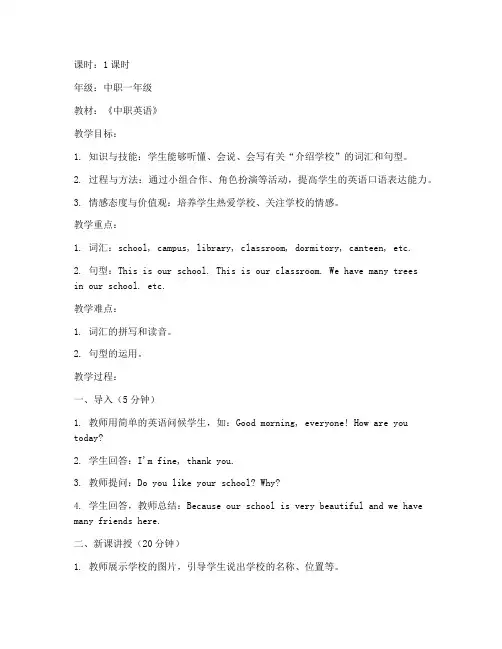 教资面试中职试讲教案模板