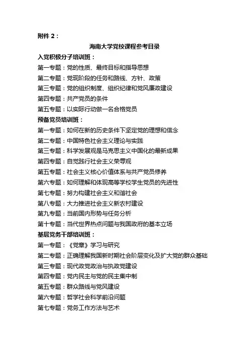 海南大学党校课程参考目录