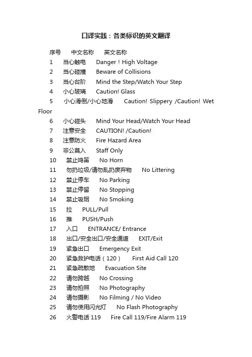 口译实践：各类标识的英文翻译