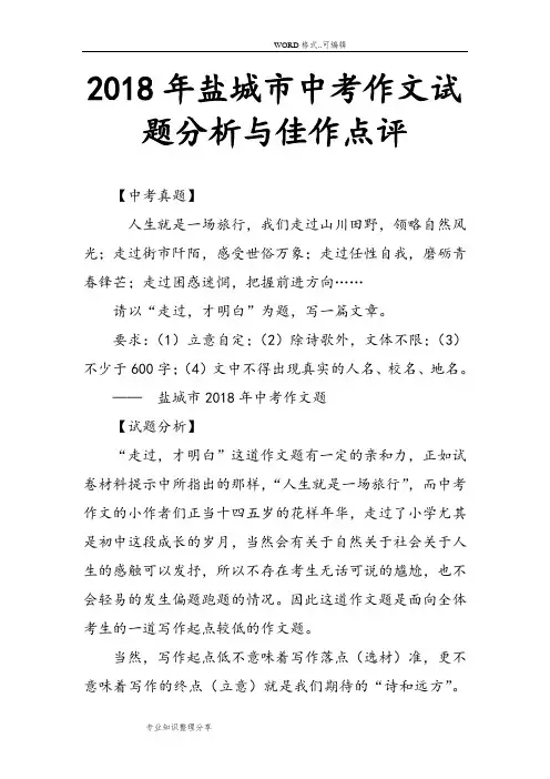 2018盐城中考作文试题分析和佳作点评