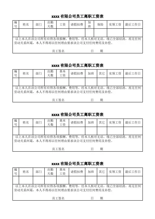 离职员工工资表word格式模板