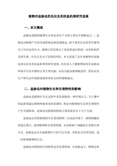 植物对盐胁迫的反应及其抗盐机理研究进展