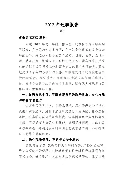 2012年述职报告
