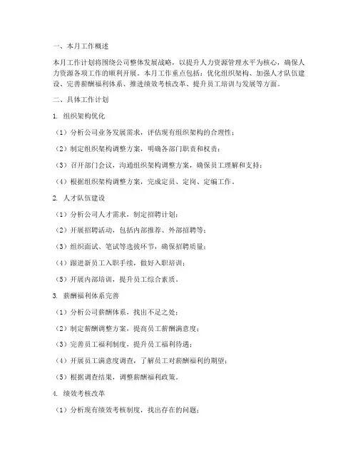 人力资源总监每月工作计划