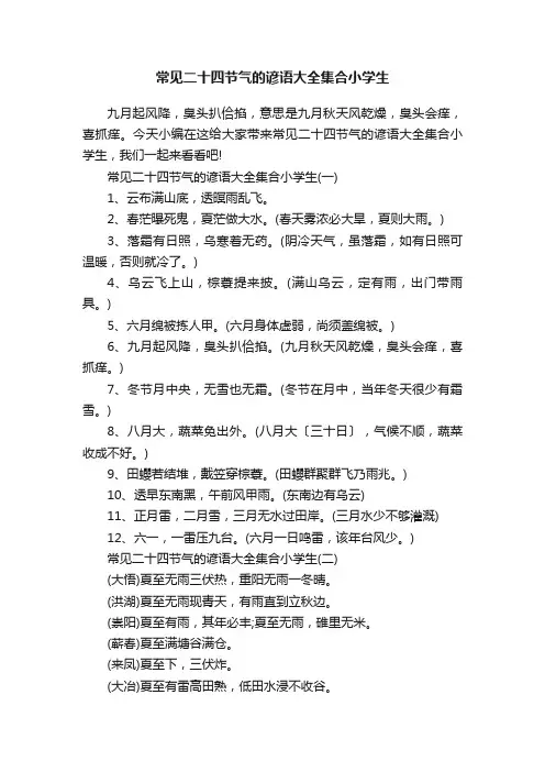 常见二十四节气的谚语大全集合小学生