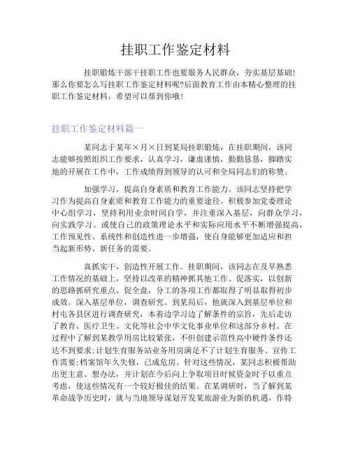 挂职工作鉴定材料
