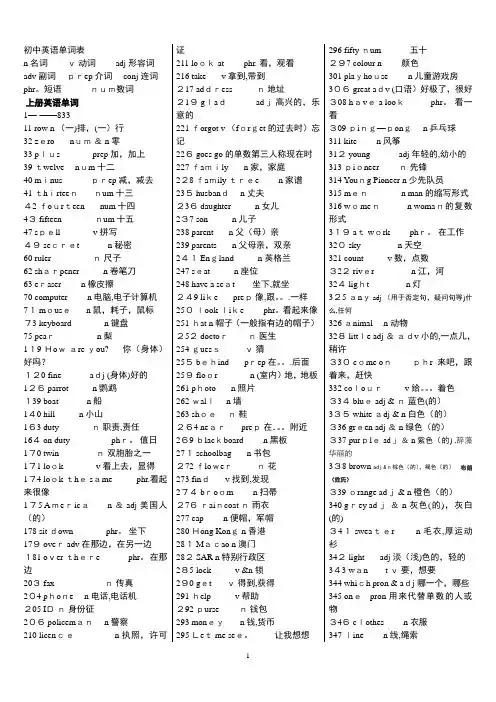 人教版初中英语词汇表(最新)