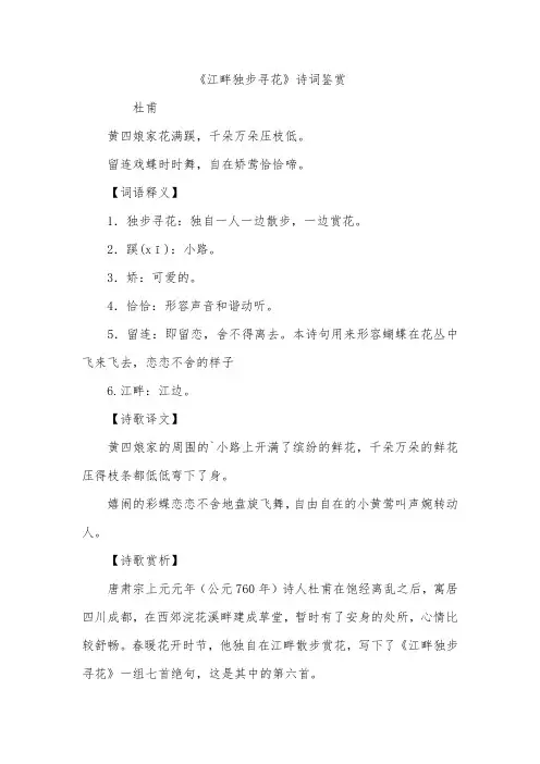 《江畔独步寻花》诗词鉴赏