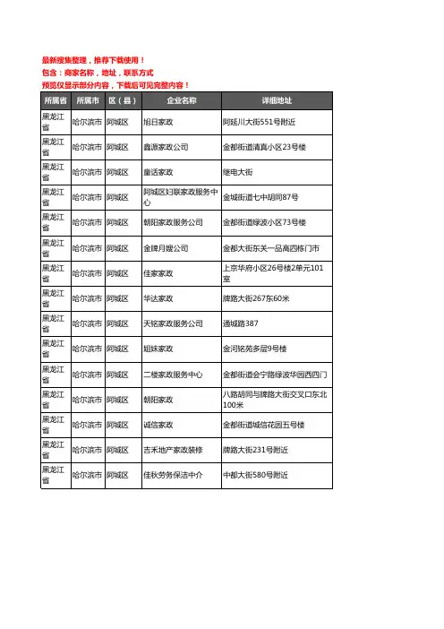 新版黑龙江省哈尔滨市阿城区家政企业公司商家户名录单联系方式地址大全15家