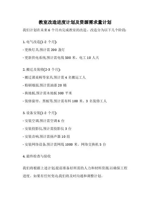 教室改造进度计划及资源需求量计划