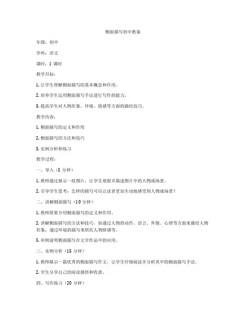 侧面描写初中教案
