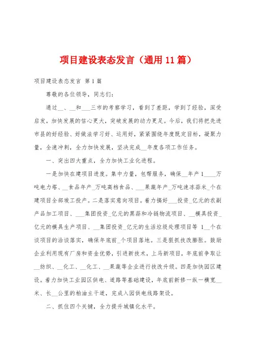项目建设表态发言(通用11篇)
