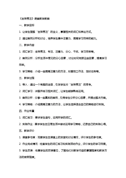 《全神贯注》课堂教学教案