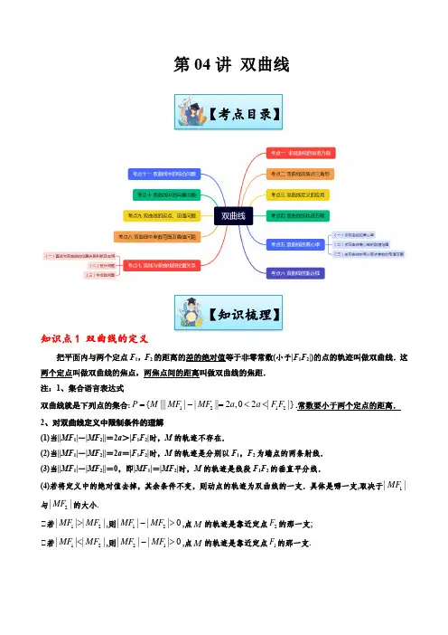 第04讲 双曲线-2023年高二数学(人教A版2019选择性必修第一册)(原卷版)