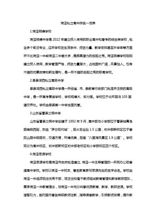 菏泽私立高中排名一览表