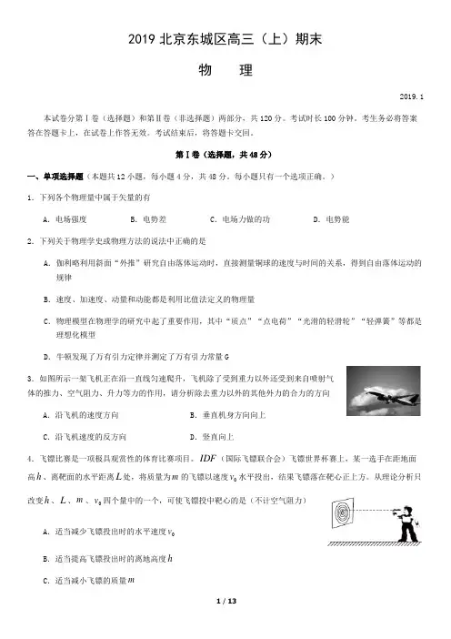 北京东城区2018-2019学年第一学期高三期末物理试题