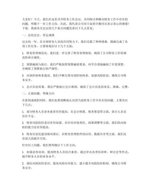 财务工作会议领导发言稿