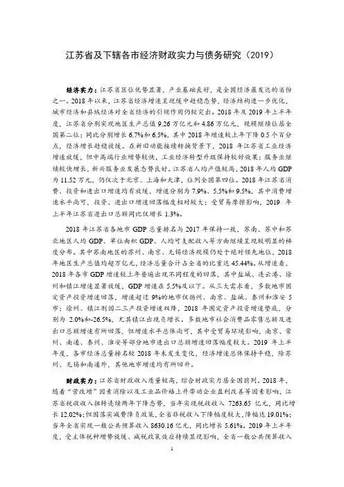 江苏省及下辖各市经济财政实力与债务研究(2019)