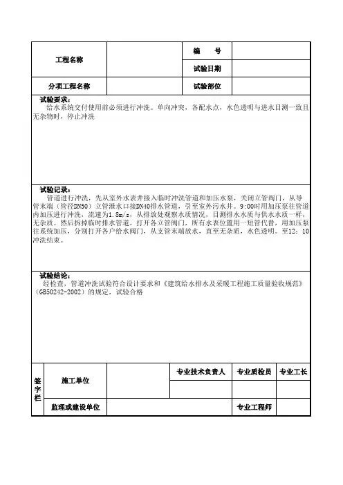 冲(吹)洗试验记录